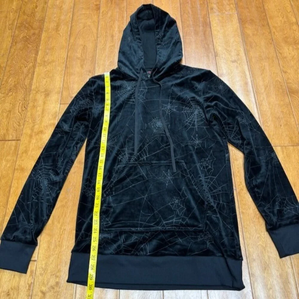 KILLSTAR Womens Black Velvet Velour Spider Web Hoodie Size XS Vamp‎ Goth Grunge